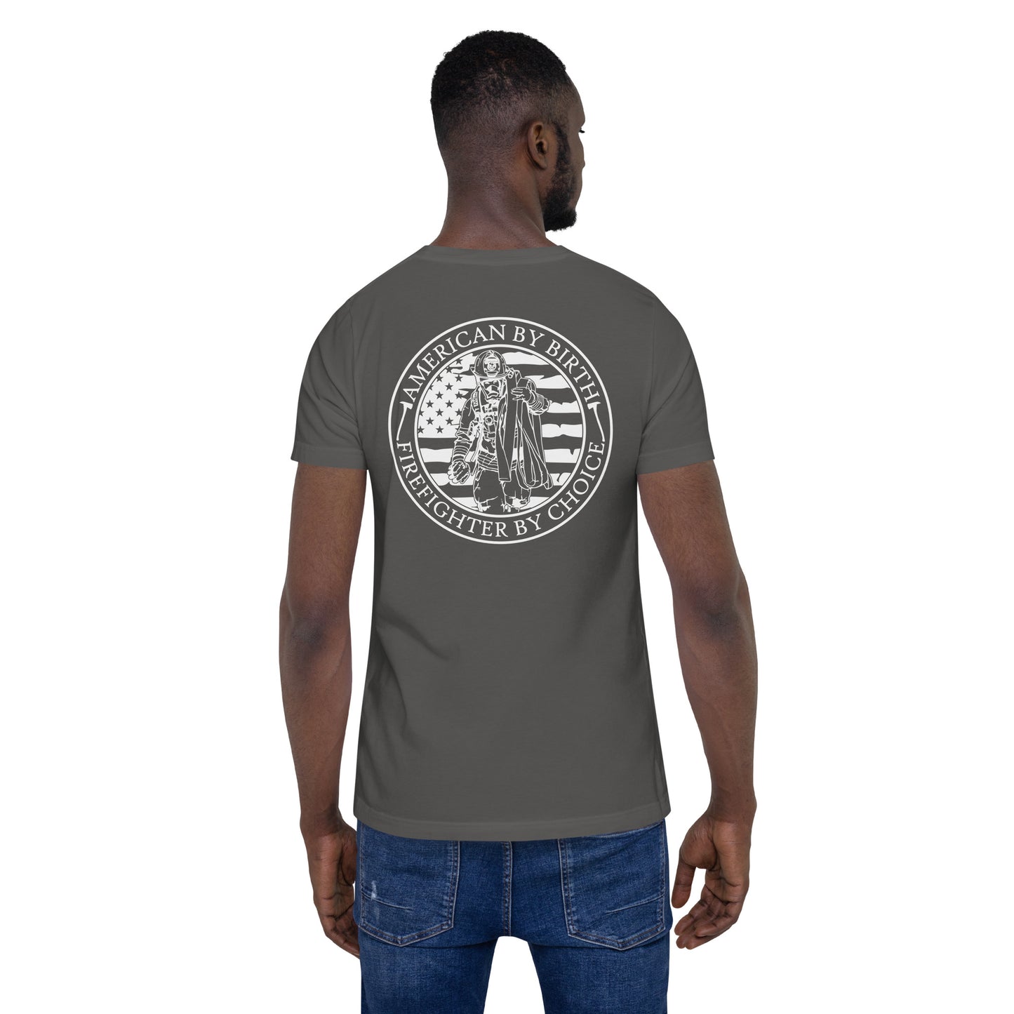 American by Birth, Firefighter by Choice Premium Tee Shirt-911 Duty Gear USA-911 Duty Gear USA