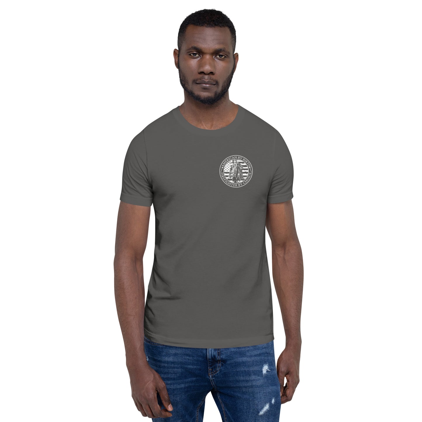 American by Birth, Firefighter by Choice Premium Tee Shirt-911 Duty Gear USA-911 Duty Gear USA