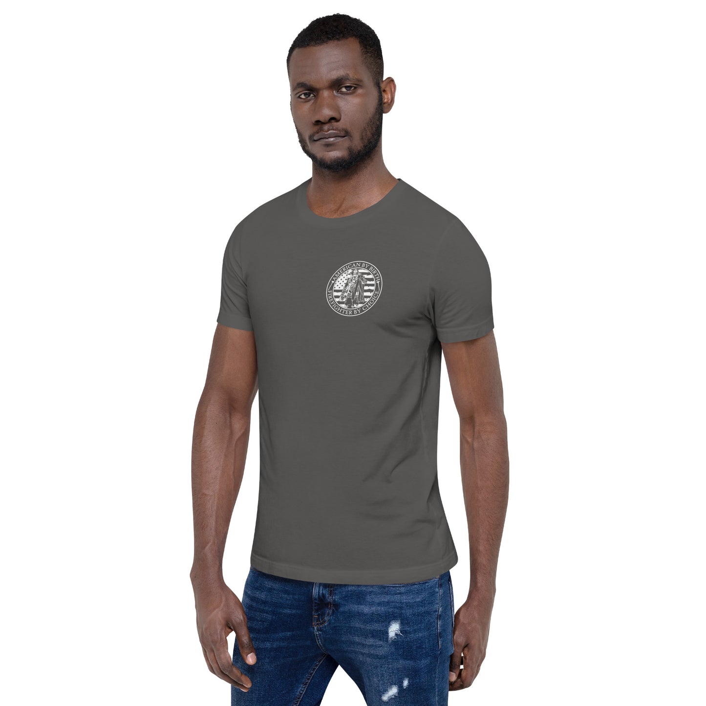 American by Birth, Firefighter by Choice Premium Tee Shirt-911 Duty Gear USA-911 Duty Gear USA