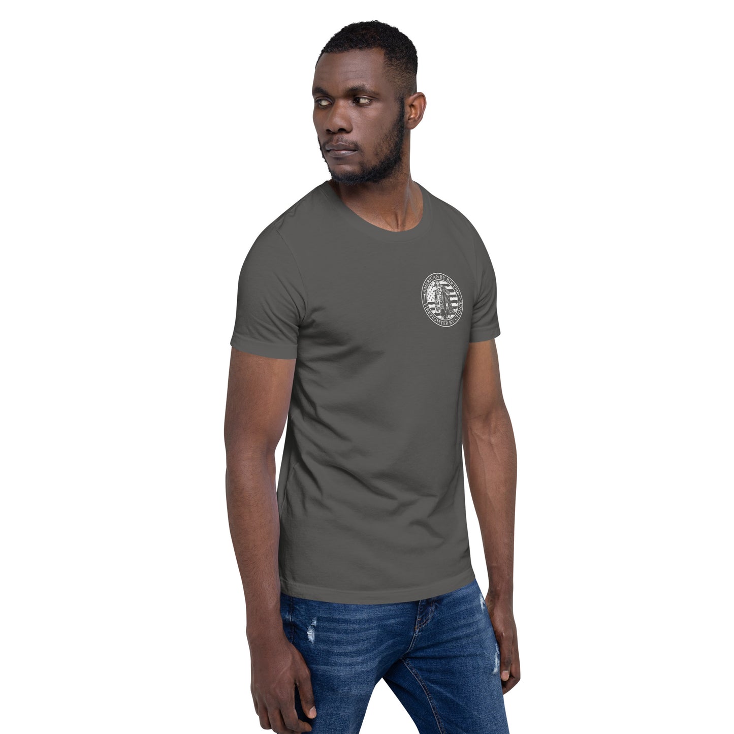 American by Birth, Firefighter by Choice Premium Tee Shirt-911 Duty Gear USA-911 Duty Gear USA