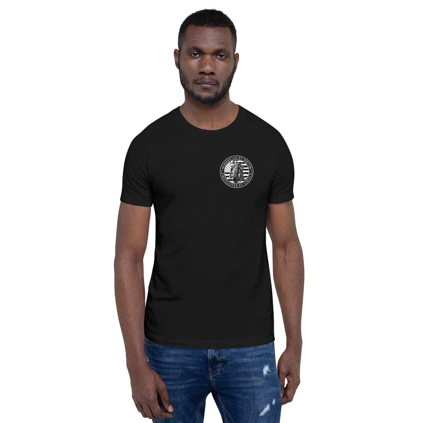 American by Birth, Firefighter by Choice Premium Tee Shirt-911 Duty Gear USA-911 Duty Gear USA