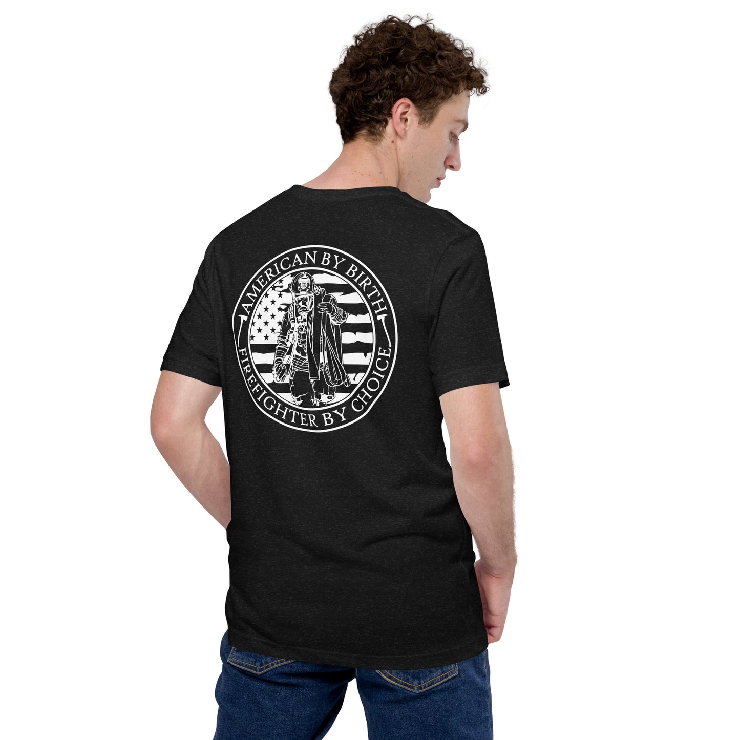 American by Birth, Firefighter by Choice Premium Tee Shirt-911 Duty Gear USA-911 Duty Gear USA