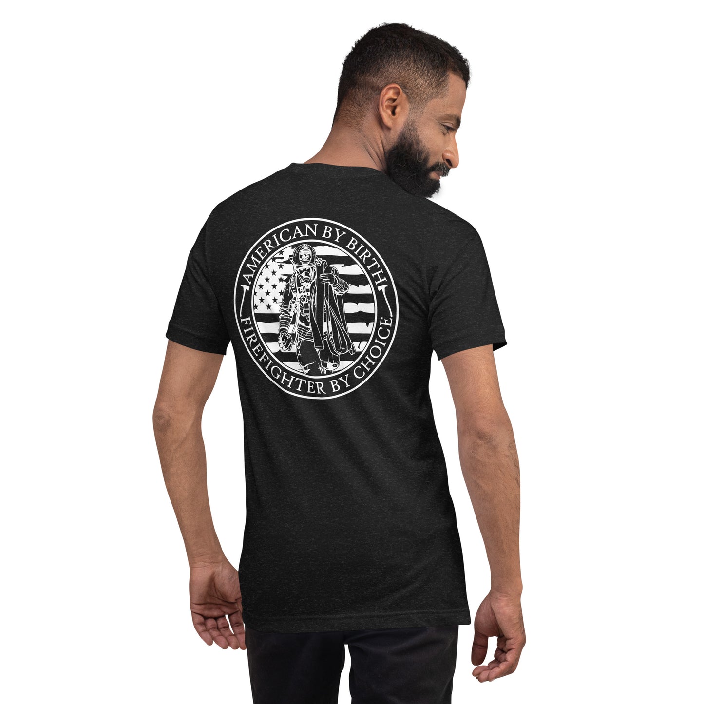 American by Birth, Firefighter by Choice Premium Tee Shirt-911 Duty Gear USA-911 Duty Gear USA