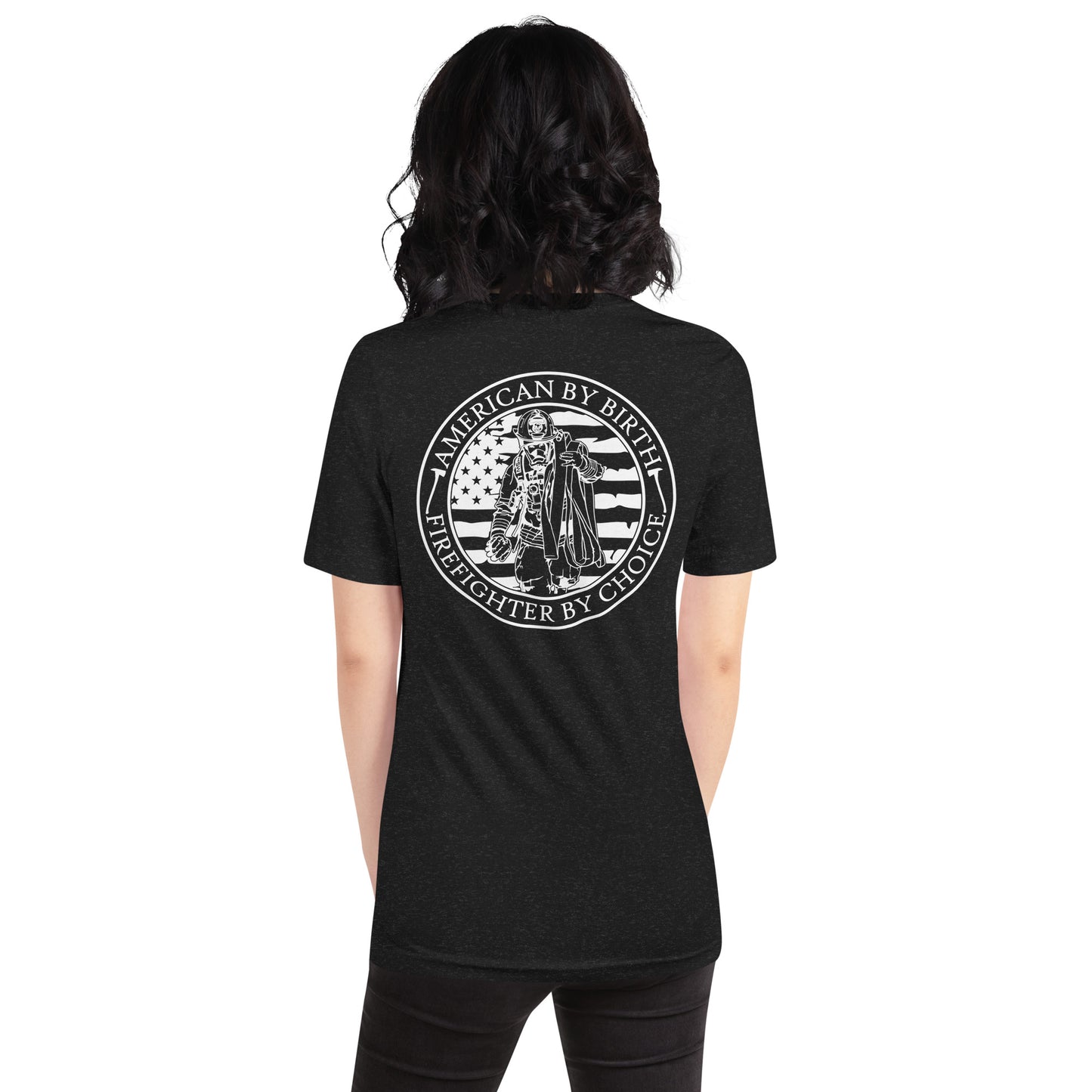 American by Birth, Firefighter by Choice Premium Tee Shirt-911 Duty Gear USA-911 Duty Gear USA