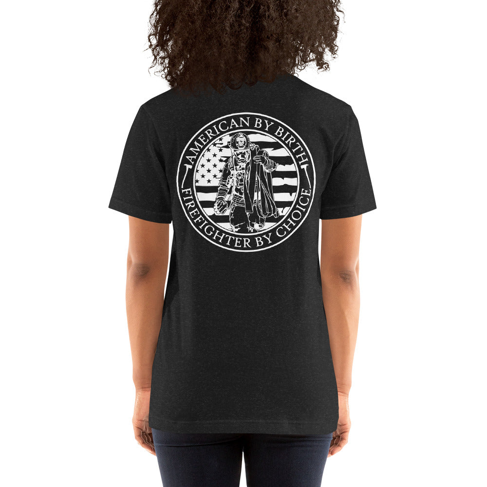 American by Birth, Firefighter by Choice Premium Tee Shirt-911 Duty Gear USA-911 Duty Gear USA
