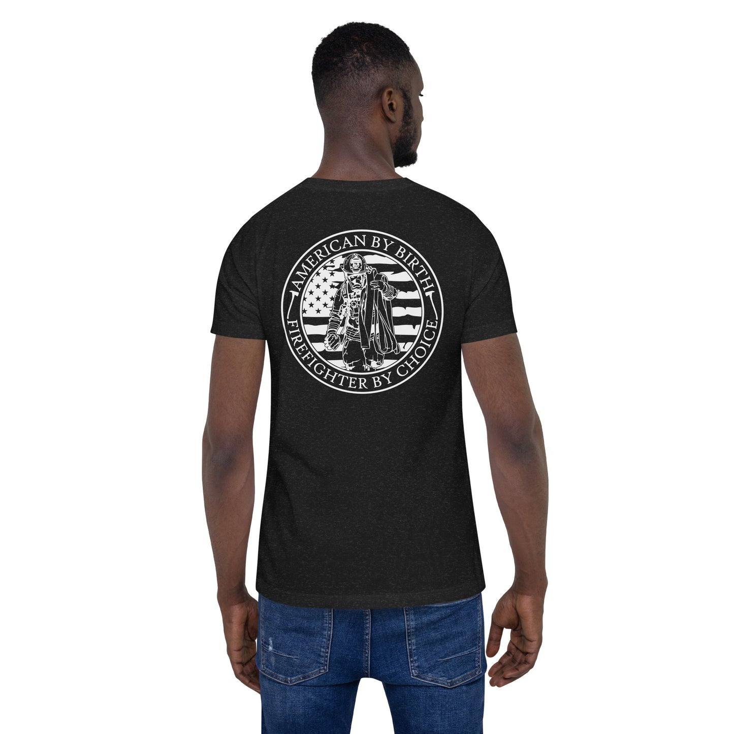 American by Birth, Firefighter by Choice Premium Tee Shirt-911 Duty Gear USA-911 Duty Gear USA