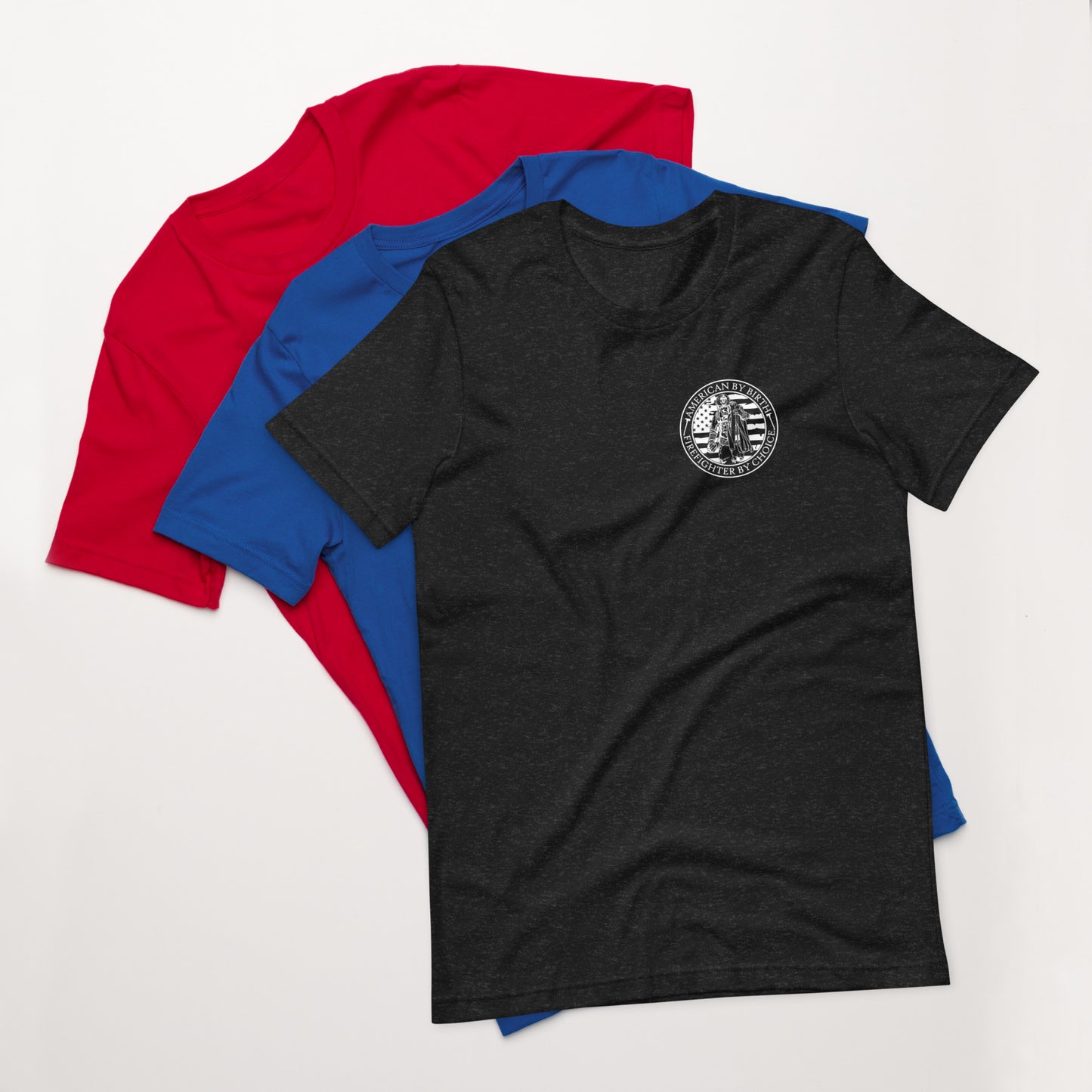 American by Birth, Firefighter by Choice Premium Tee Shirt-911 Duty Gear USA-911 Duty Gear USA