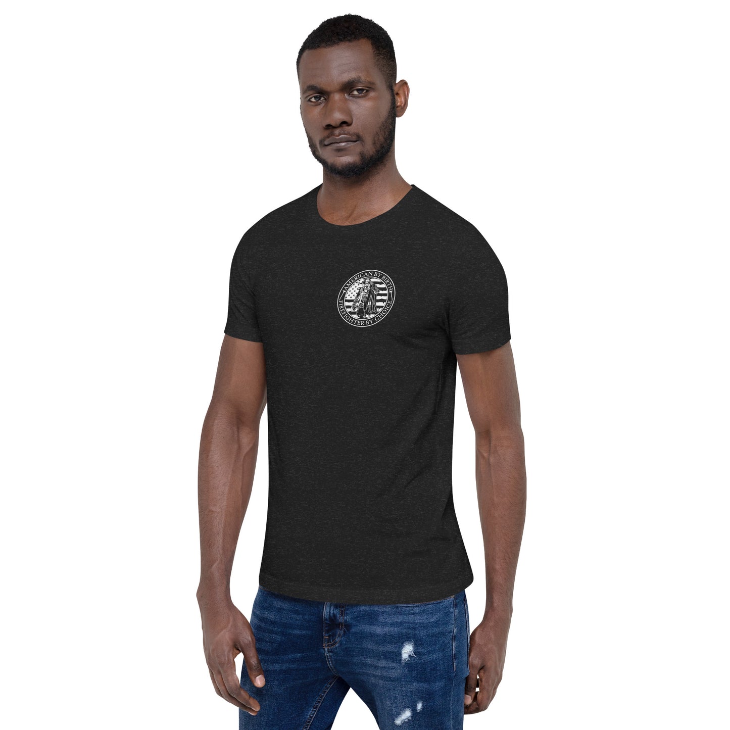American by Birth, Firefighter by Choice Premium Tee Shirt-911 Duty Gear USA-911 Duty Gear USA