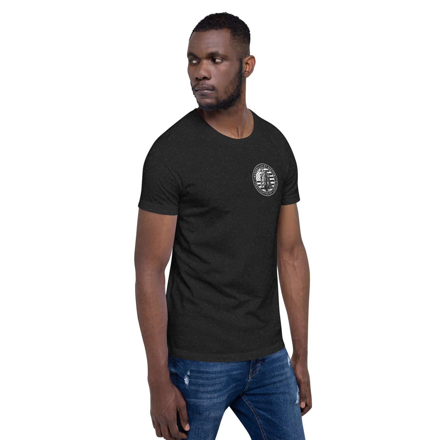 American by Birth, Firefighter by Choice Premium Tee Shirt-911 Duty Gear USA-911 Duty Gear USA