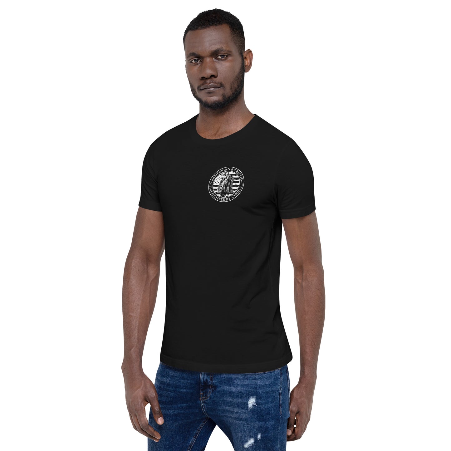 American by Birth, Firefighter by Choice Premium Tee Shirt-911 Duty Gear USA-911 Duty Gear USA