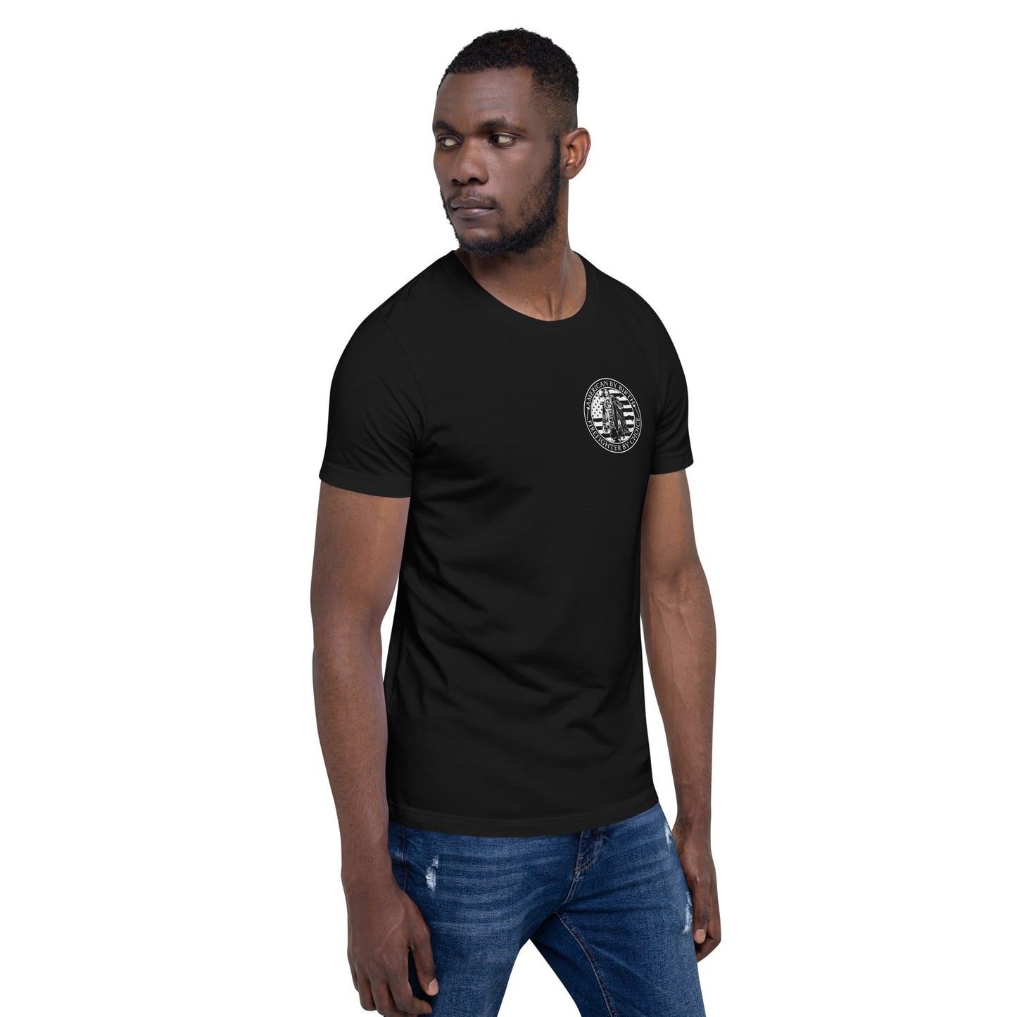 American by Birth, Firefighter by Choice Premium Tee Shirt-911 Duty Gear USA-911 Duty Gear USA