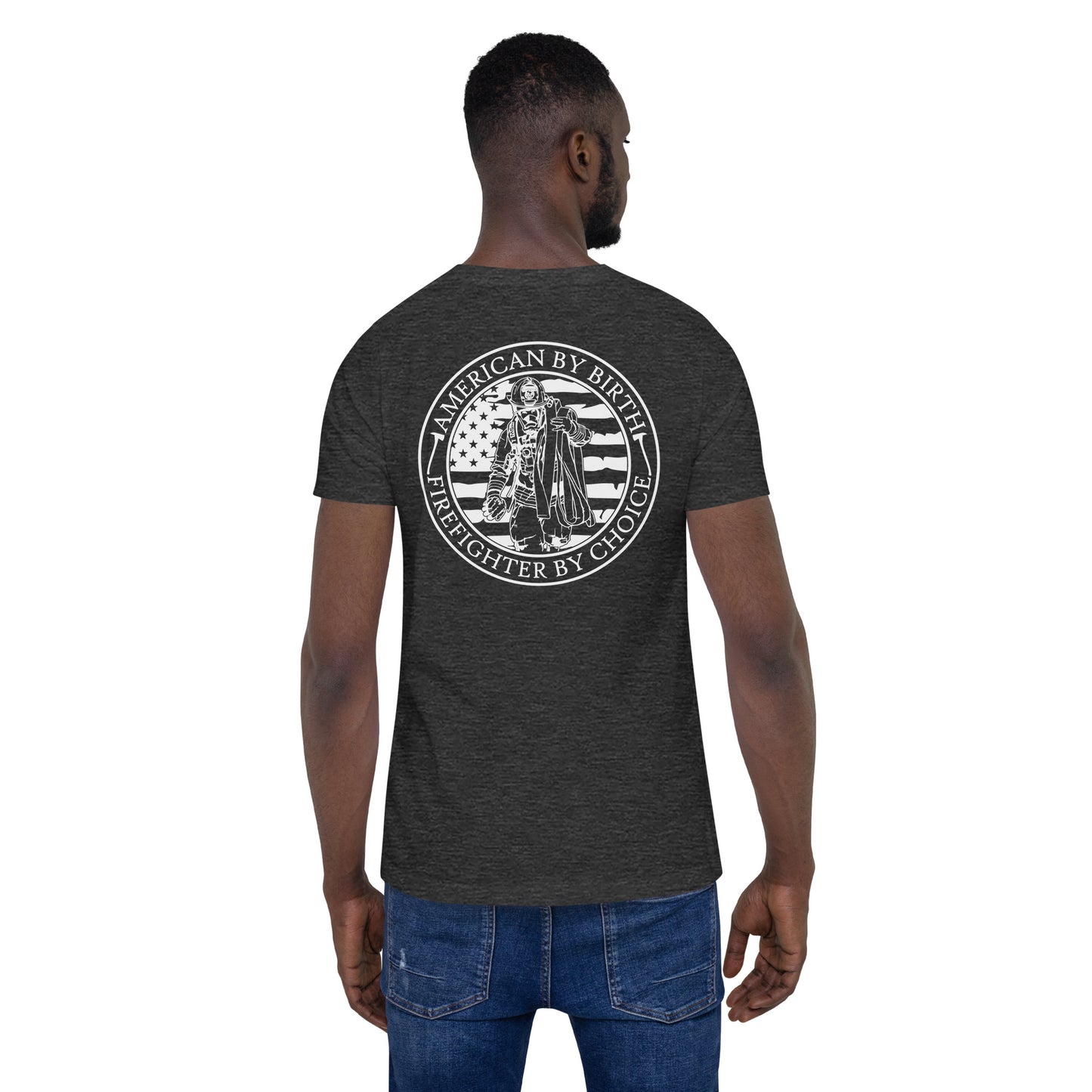 American by Birth, Firefighter by Choice Premium Tee Shirt-911 Duty Gear USA-911 Duty Gear USA