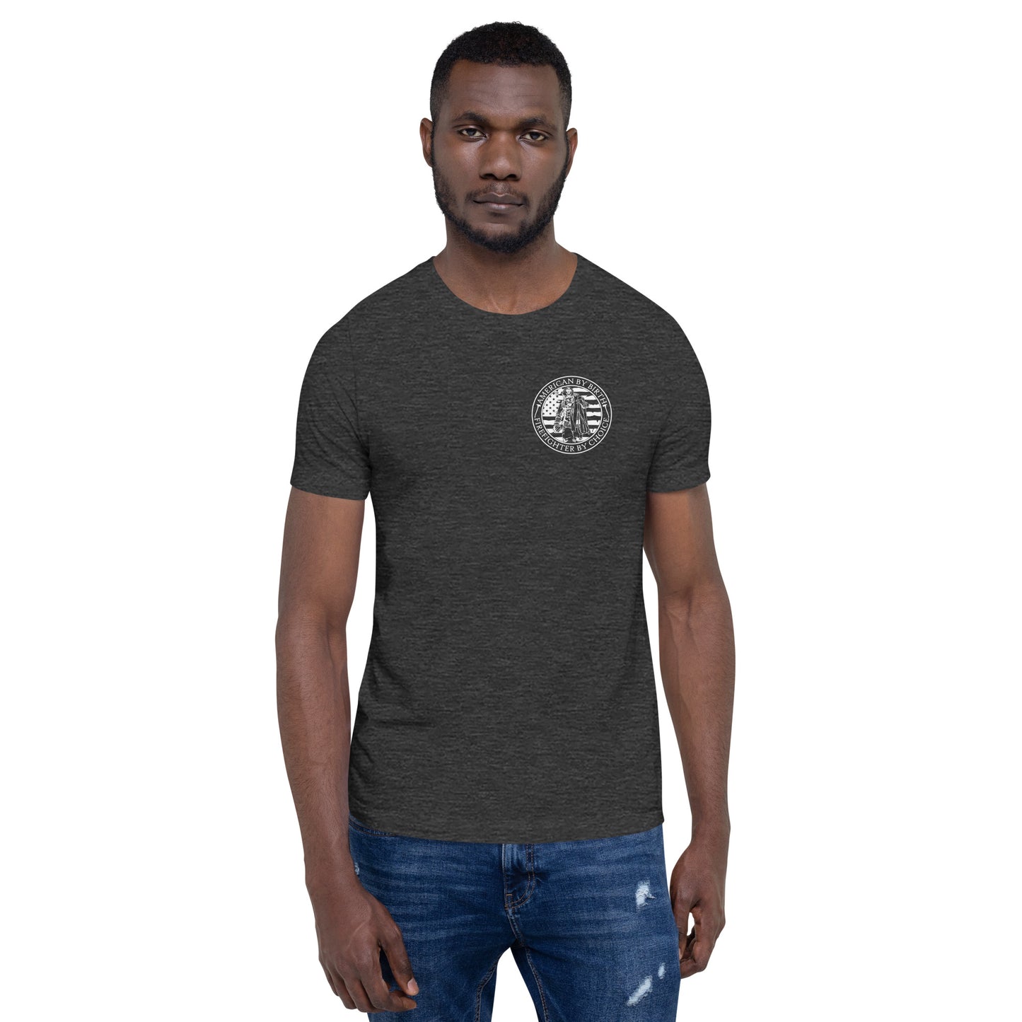 American by Birth, Firefighter by Choice Premium Tee Shirt-911 Duty Gear USA-911 Duty Gear USA