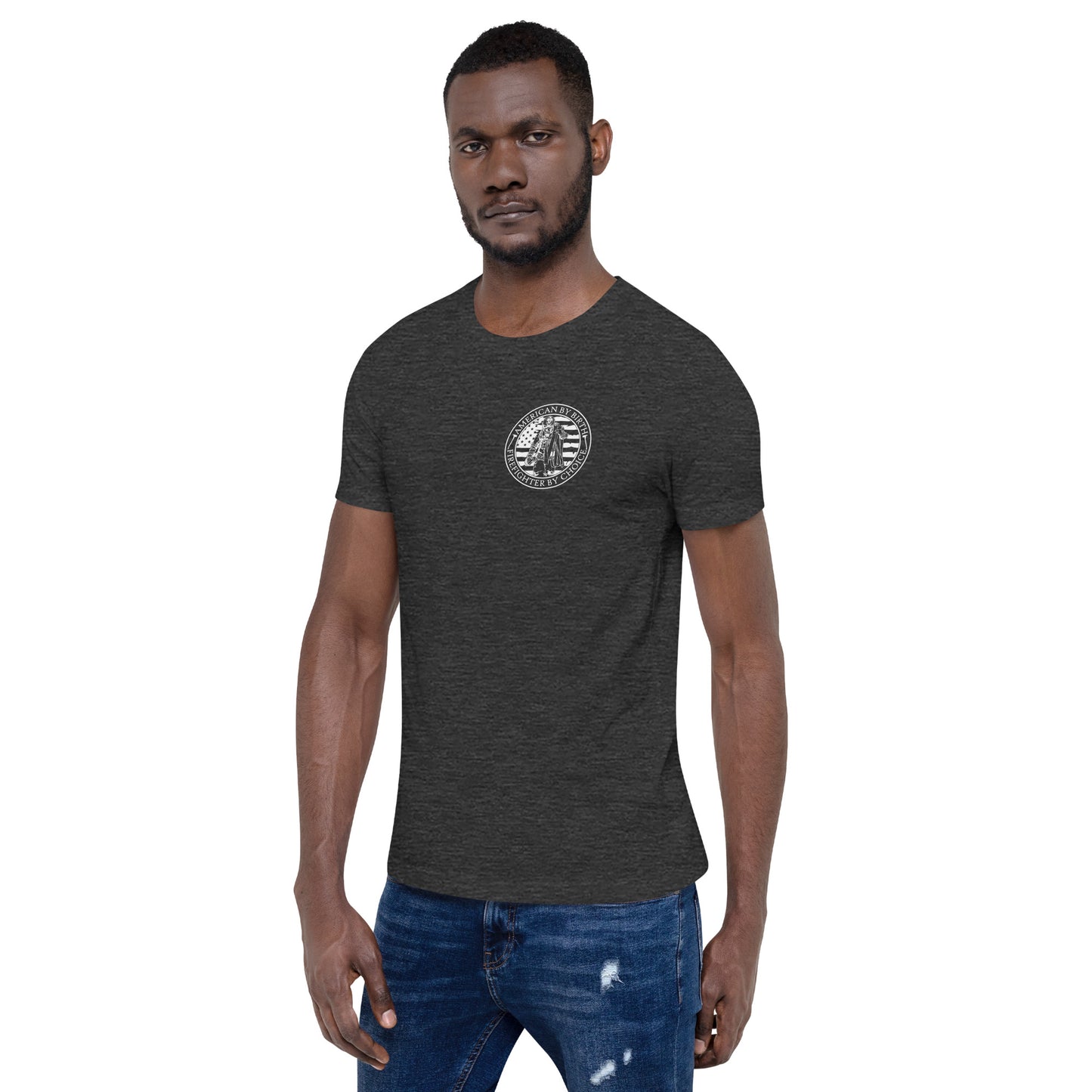 American by Birth, Firefighter by Choice Premium Tee Shirt-911 Duty Gear USA-911 Duty Gear USA