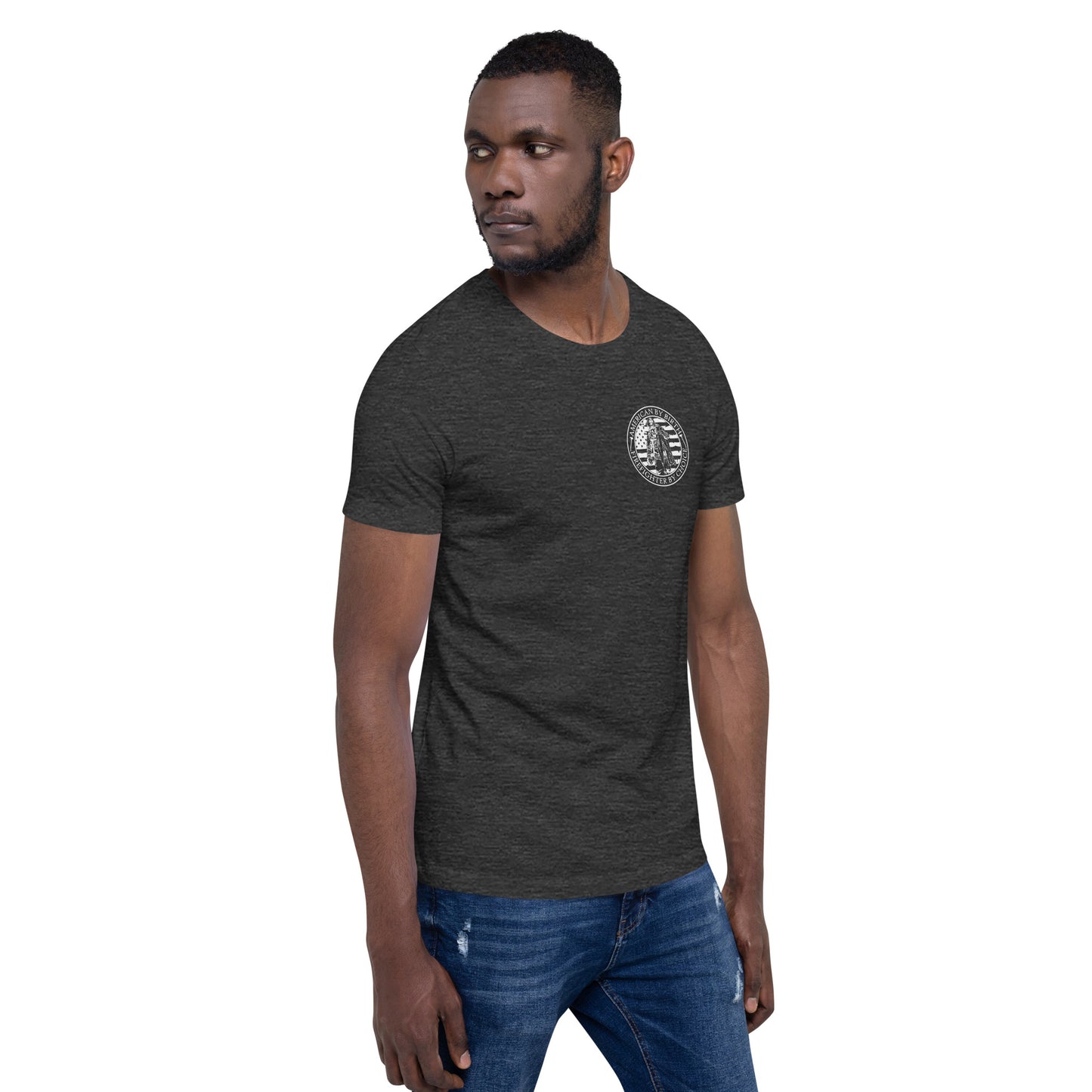 American by Birth, Firefighter by Choice Premium Tee Shirt-911 Duty Gear USA-911 Duty Gear USA