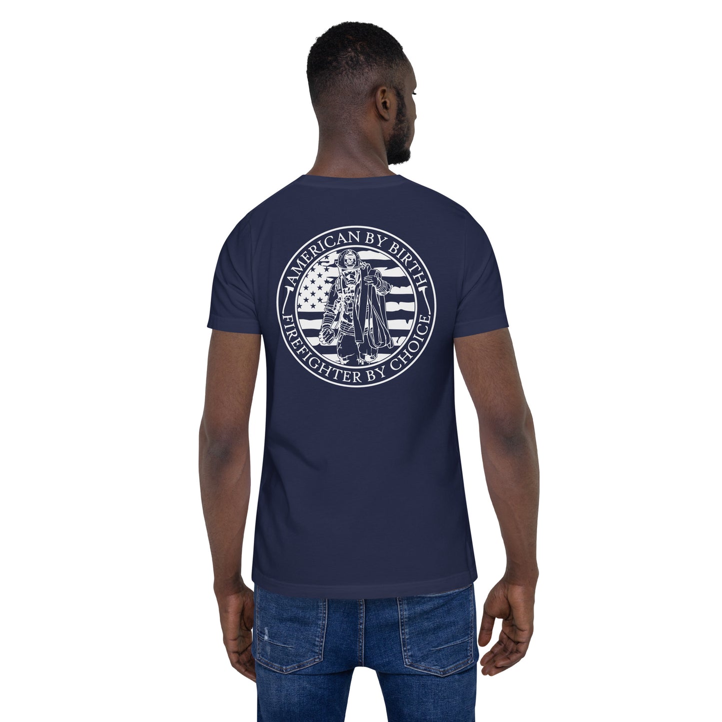 American by Birth, Firefighter by Choice Premium Tee Shirt-911 Duty Gear USA-911 Duty Gear USA