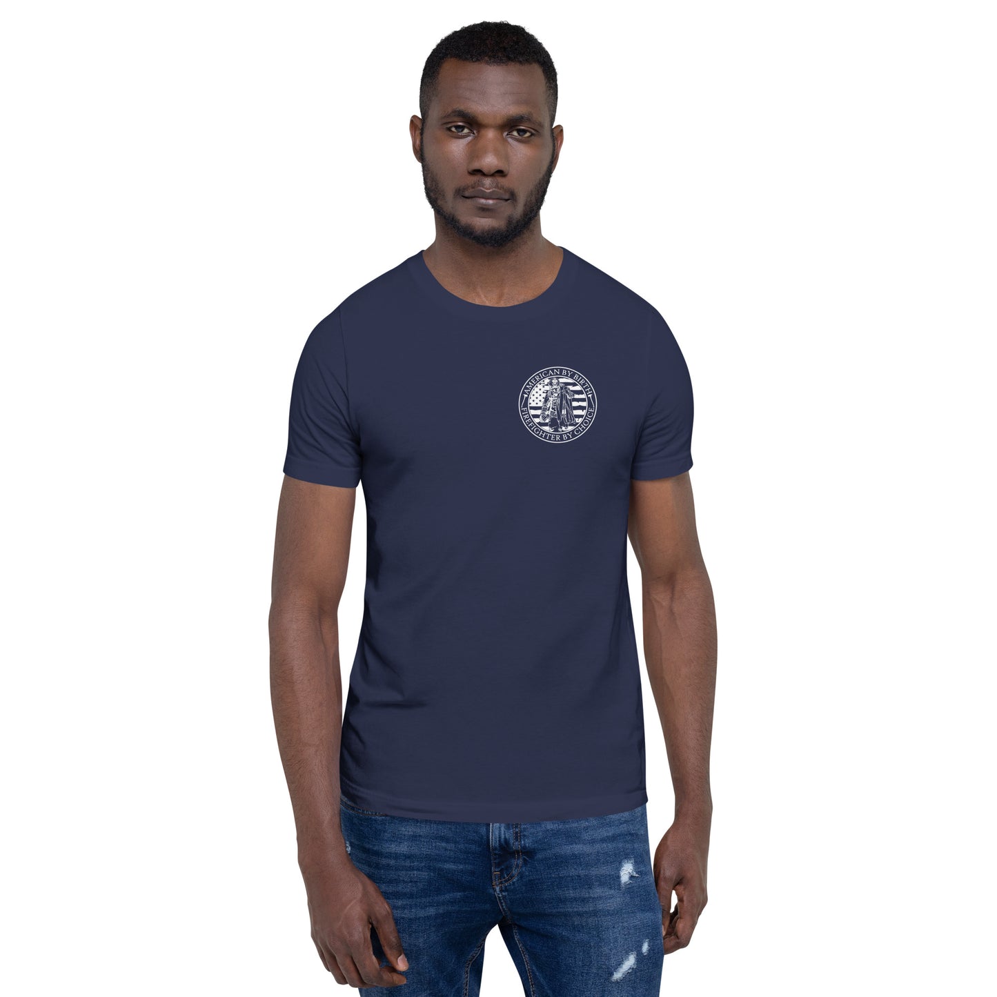 American by Birth, Firefighter by Choice Premium Tee Shirt-911 Duty Gear USA-911 Duty Gear USA