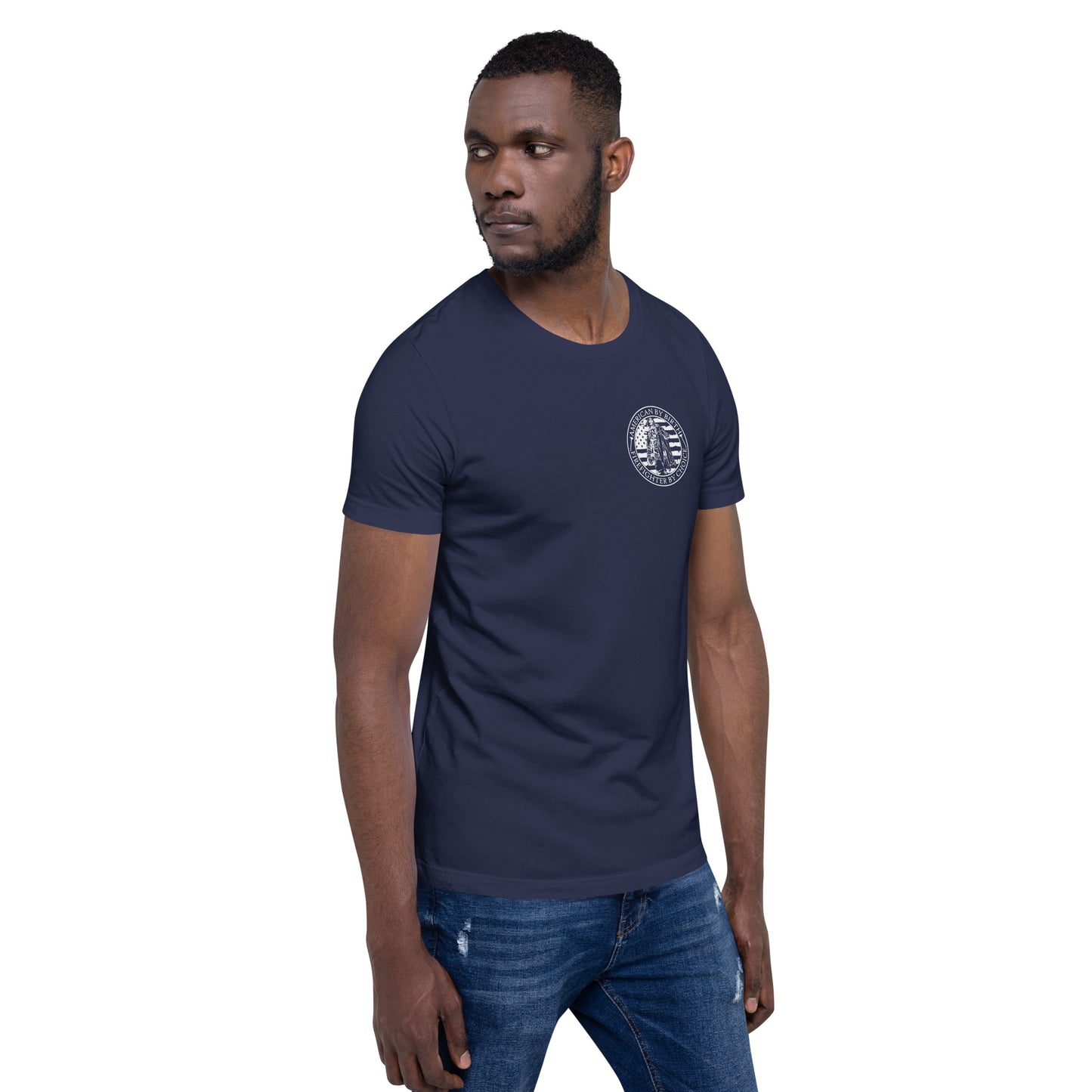 American by Birth, Firefighter by Choice Premium Tee Shirt-911 Duty Gear USA-911 Duty Gear USA