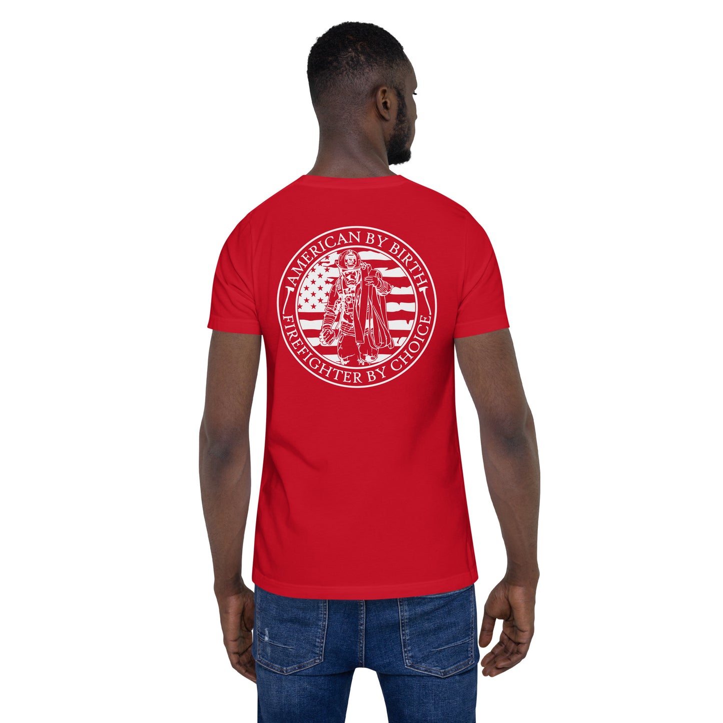 American by Birth, Firefighter by Choice Premium Tee Shirt-911 Duty Gear USA-911 Duty Gear USA