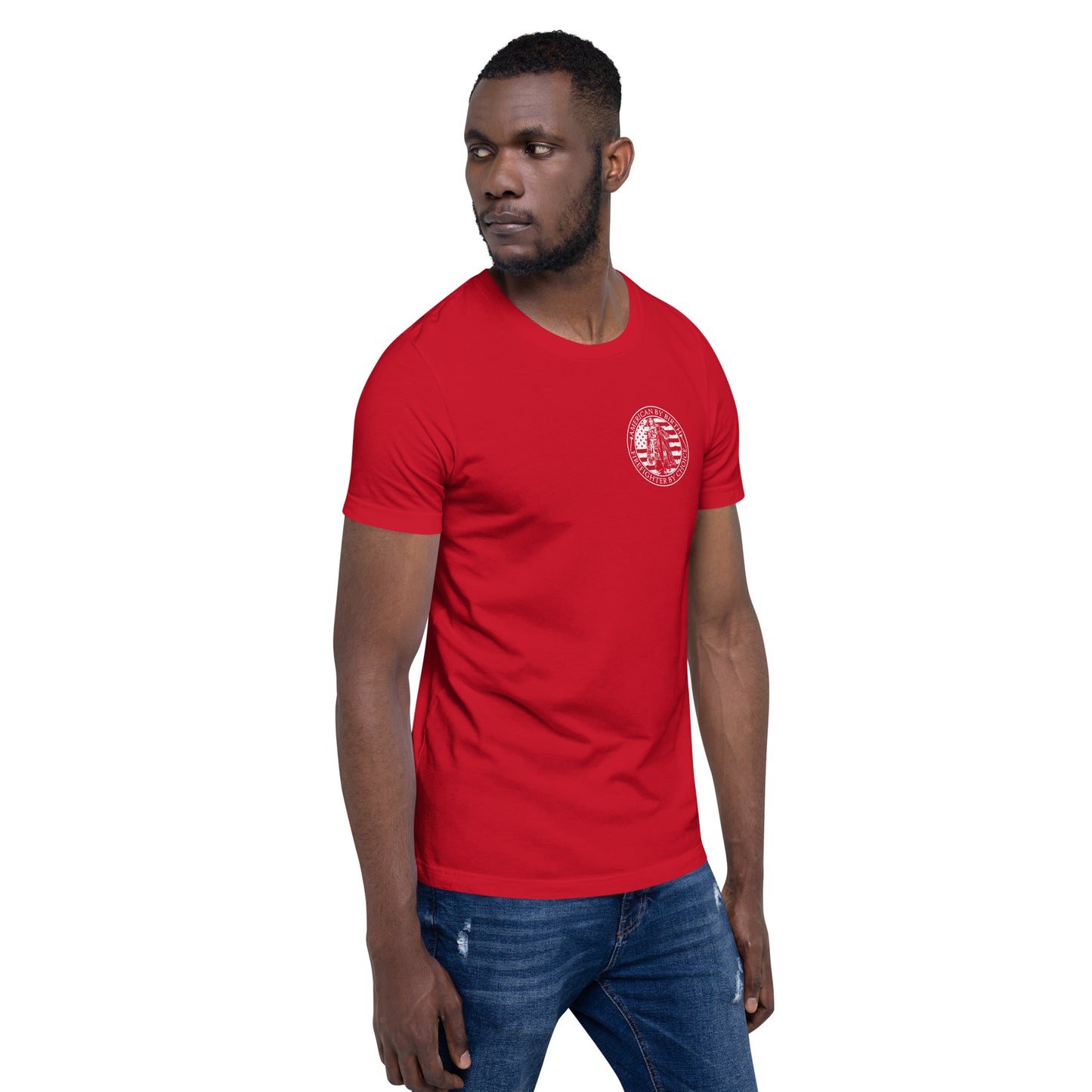 American by Birth, Firefighter by Choice Premium Tee Shirt-911 Duty Gear USA-911 Duty Gear USA