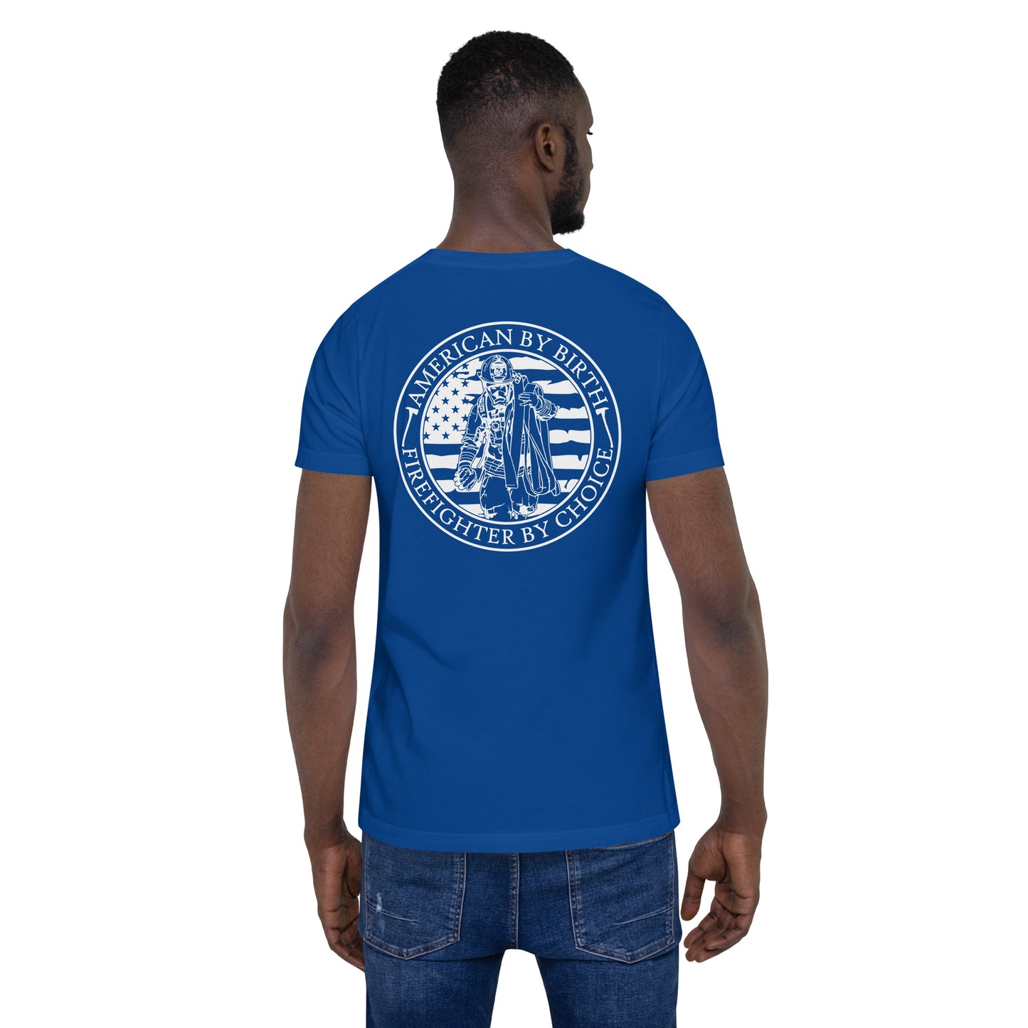 American by Birth, Firefighter by Choice Premium Tee Shirt-911 Duty Gear USA-911 Duty Gear USA