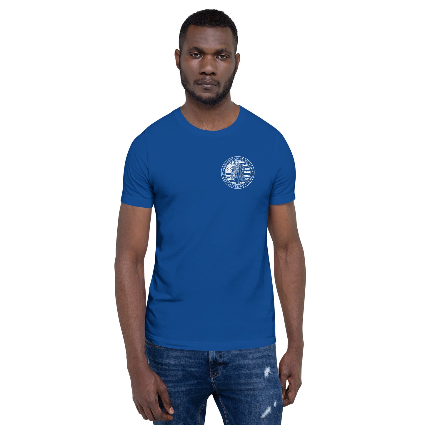 American by Birth, Firefighter by Choice Premium Tee Shirt-911 Duty Gear USA-911 Duty Gear USA