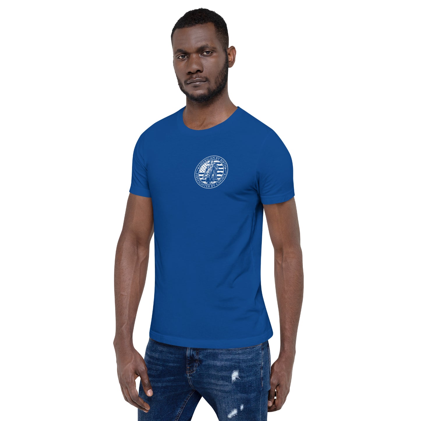 American by Birth, Firefighter by Choice Premium Tee Shirt-911 Duty Gear USA-911 Duty Gear USA