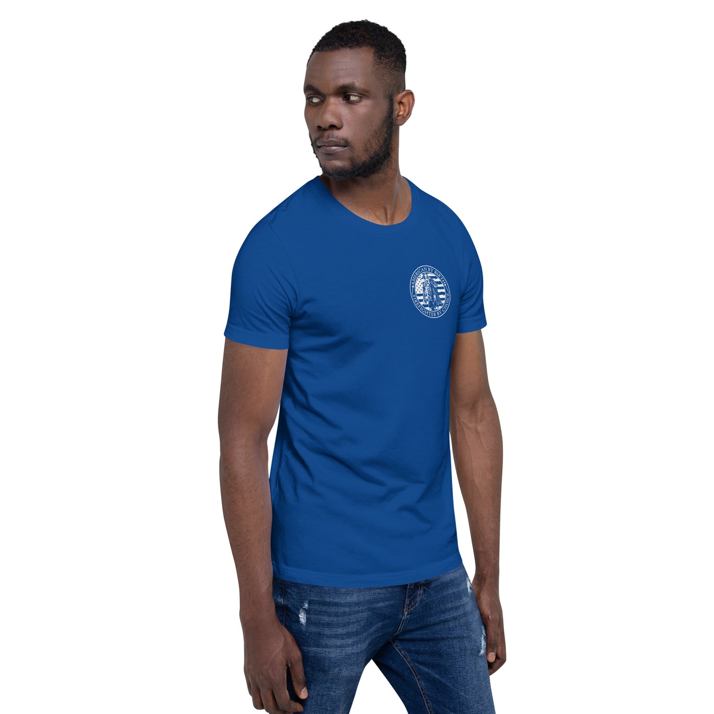American by Birth, Firefighter by Choice Premium Tee Shirt-911 Duty Gear USA-911 Duty Gear USA