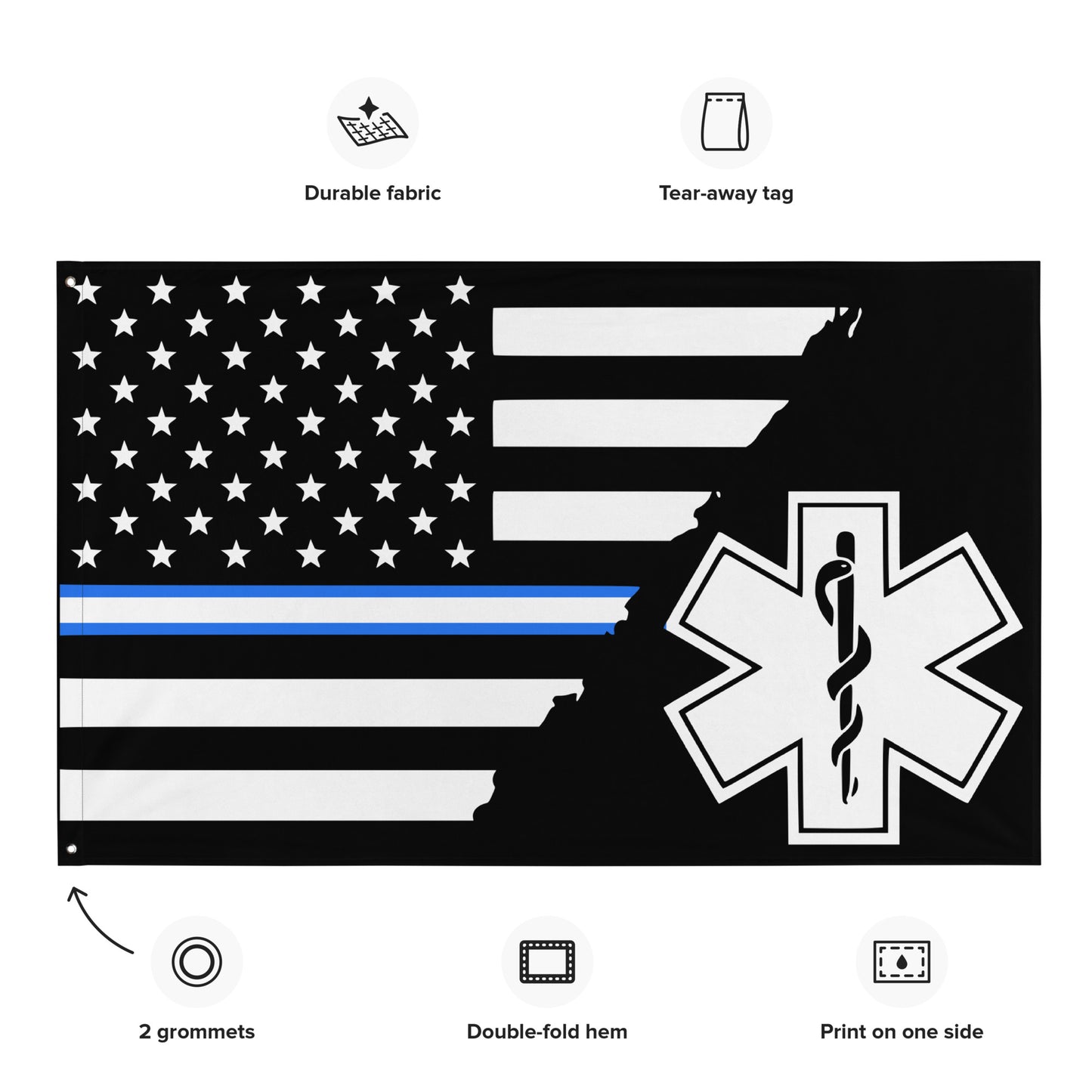 American Thin White/ Blue EMS Star Of Life Wall Flag-911 Duty Gear USA-911 Duty Gear USA