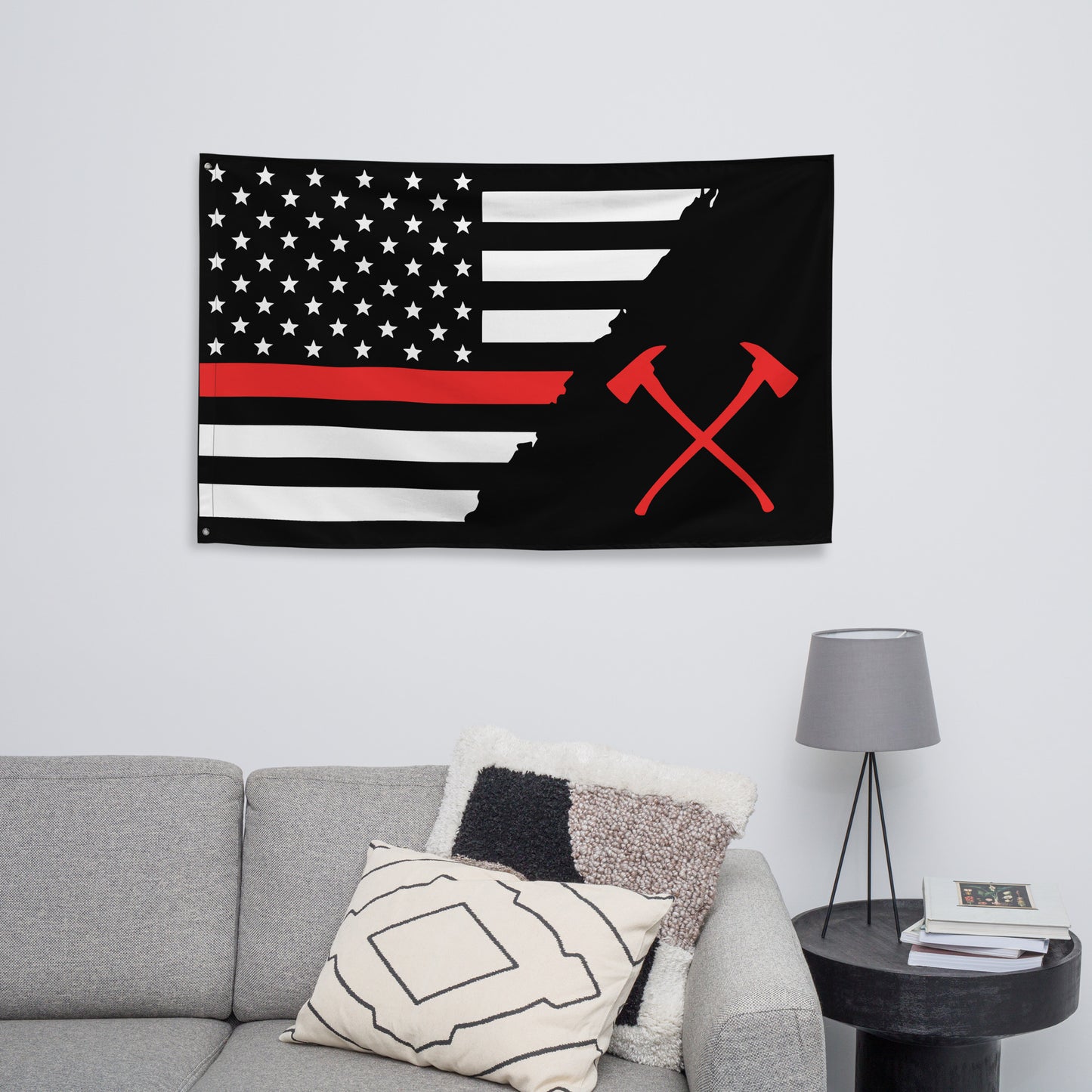 American Thin Red Line Crossed Axe Firefighter Wall Flag-911 Duty Gear USA-911 Duty Gear USA