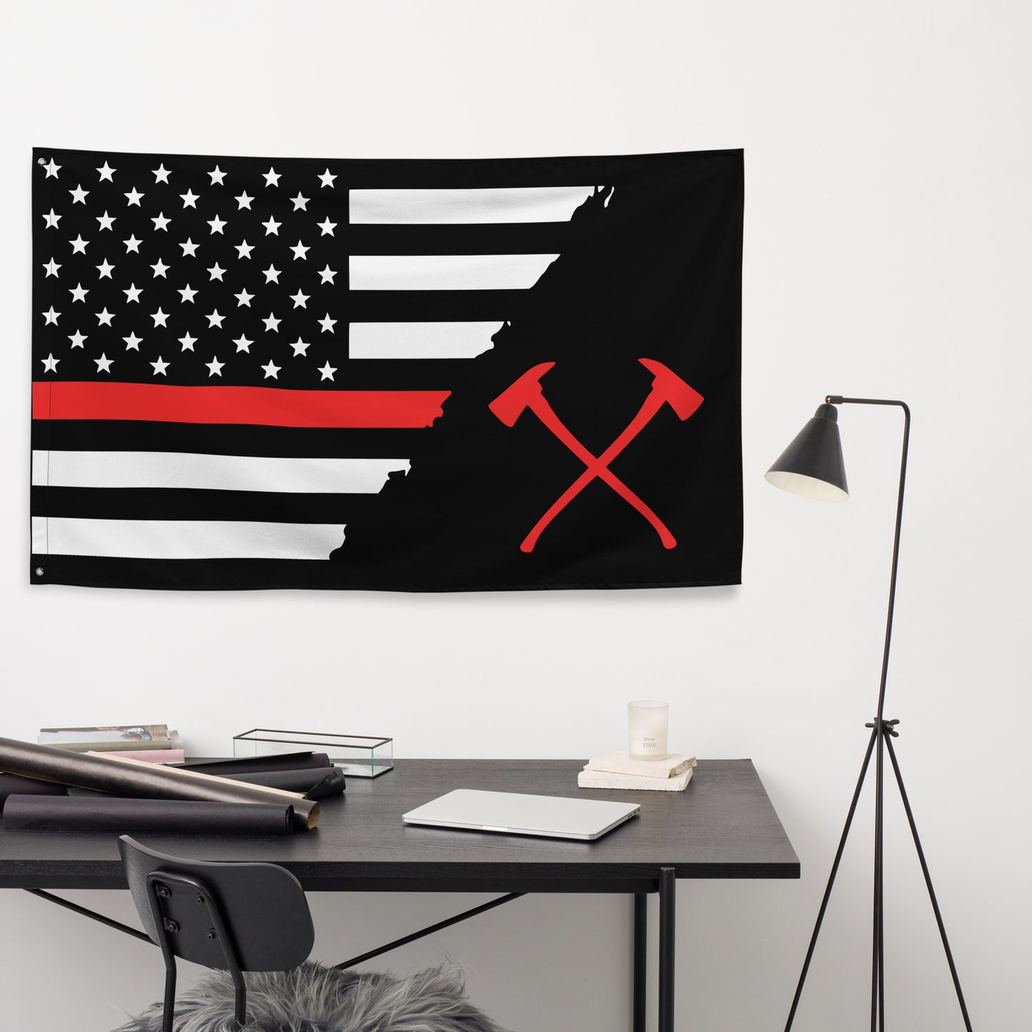 American Thin Red Line Crossed Axe Firefighter Wall Flag-911 Duty Gear USA-911 Duty Gear USA