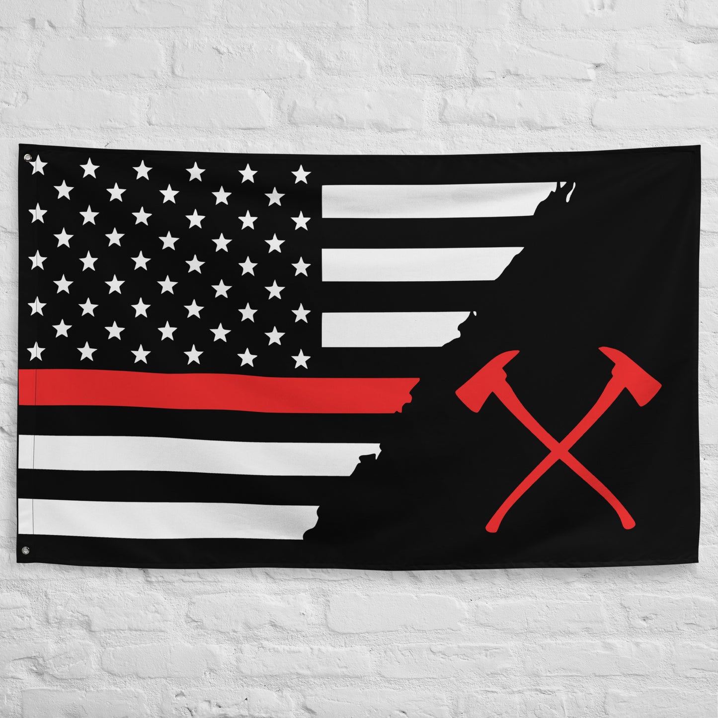 American Thin Red Line Crossed Axe Firefighter Wall Flag-911 Duty Gear USA-911 Duty Gear USA