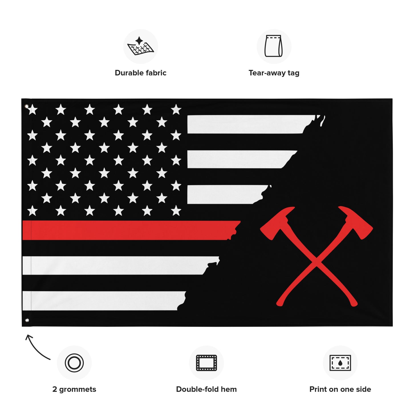 American Thin Red Line Crossed Axe Firefighter Wall Flag-911 Duty Gear USA-911 Duty Gear USA