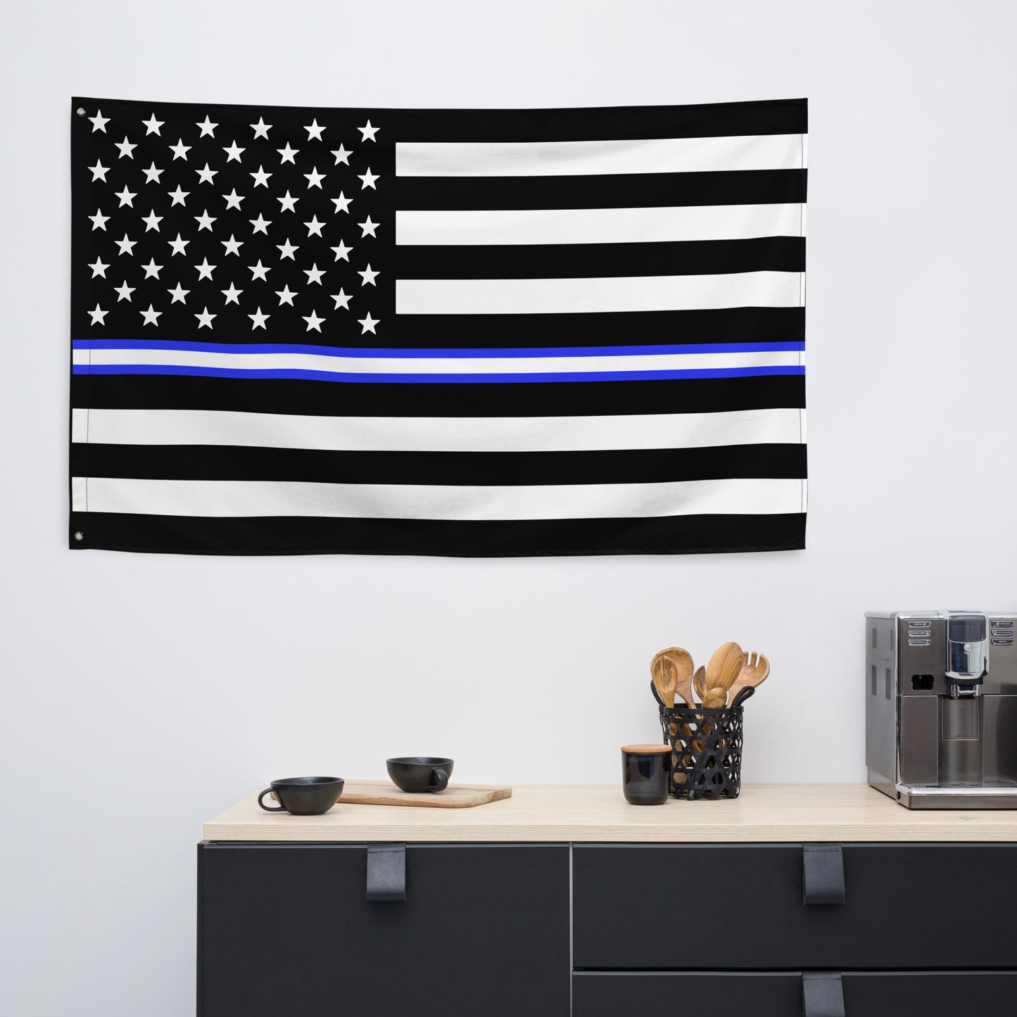 USA Thin Blue & White EMS Wall Flag-911 Duty Gear USA-911 Duty Gear USA