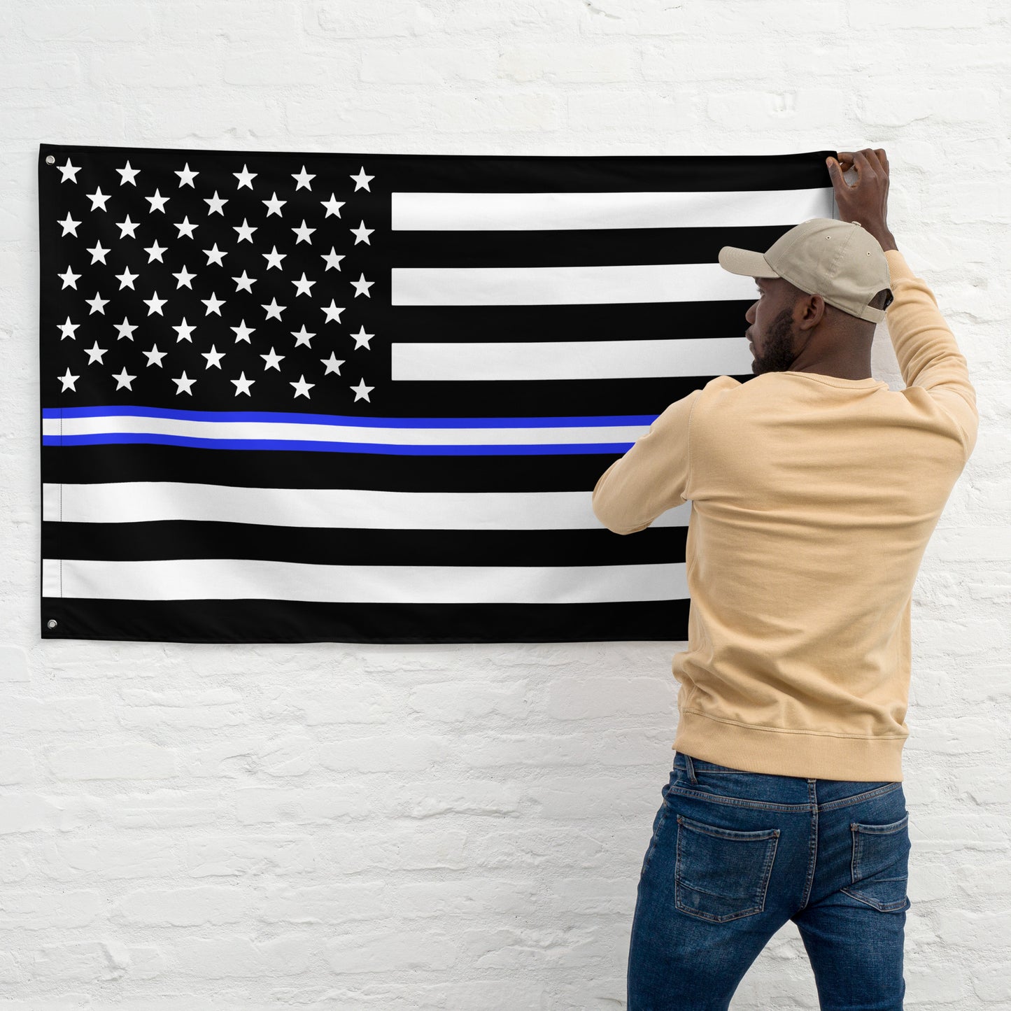 USA Thin Blue & White EMS Wall Flag-911 Duty Gear USA-911 Duty Gear USA