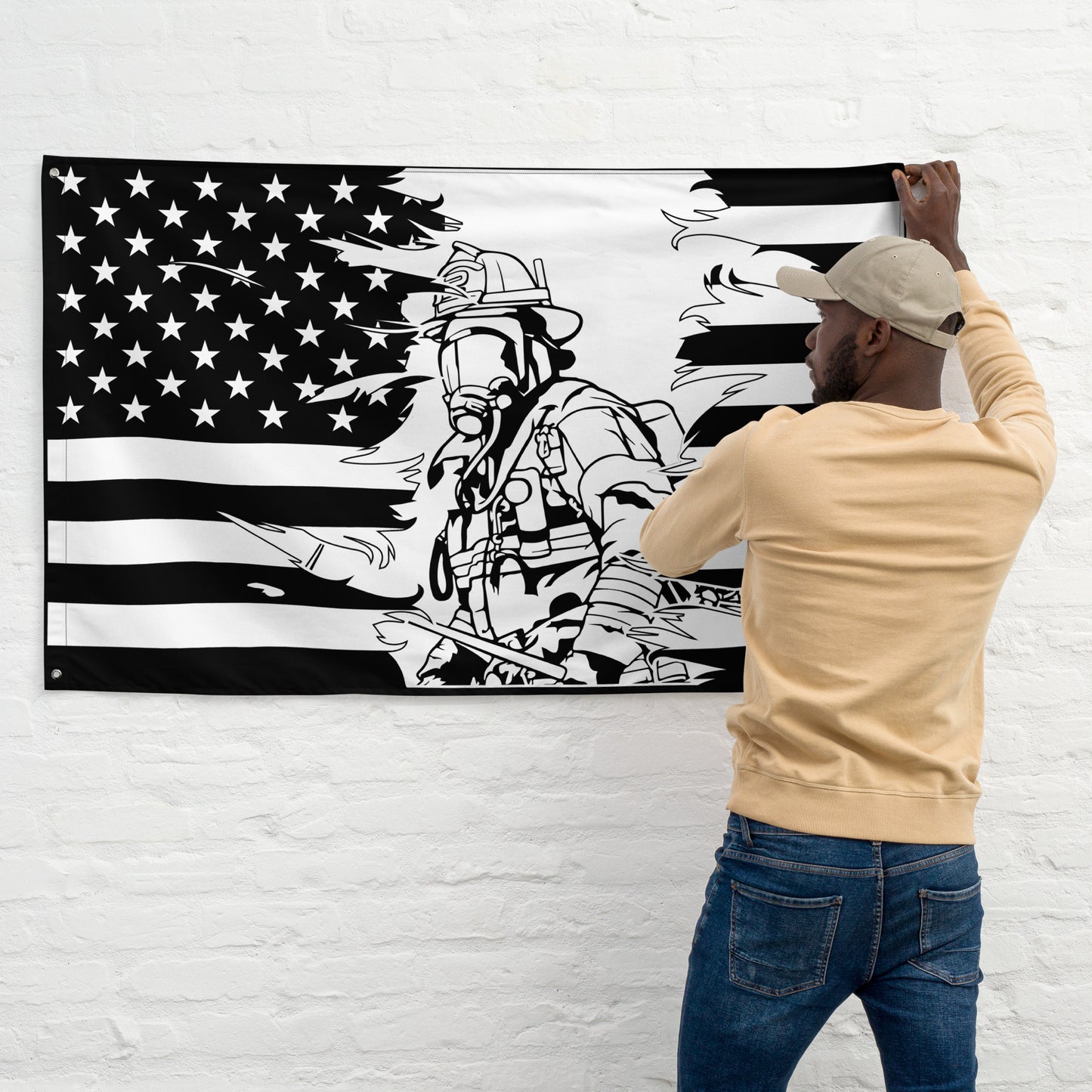 American Firefighter Tattered Wall Flag-911 Duty Gear USA-911 Duty Gear USA