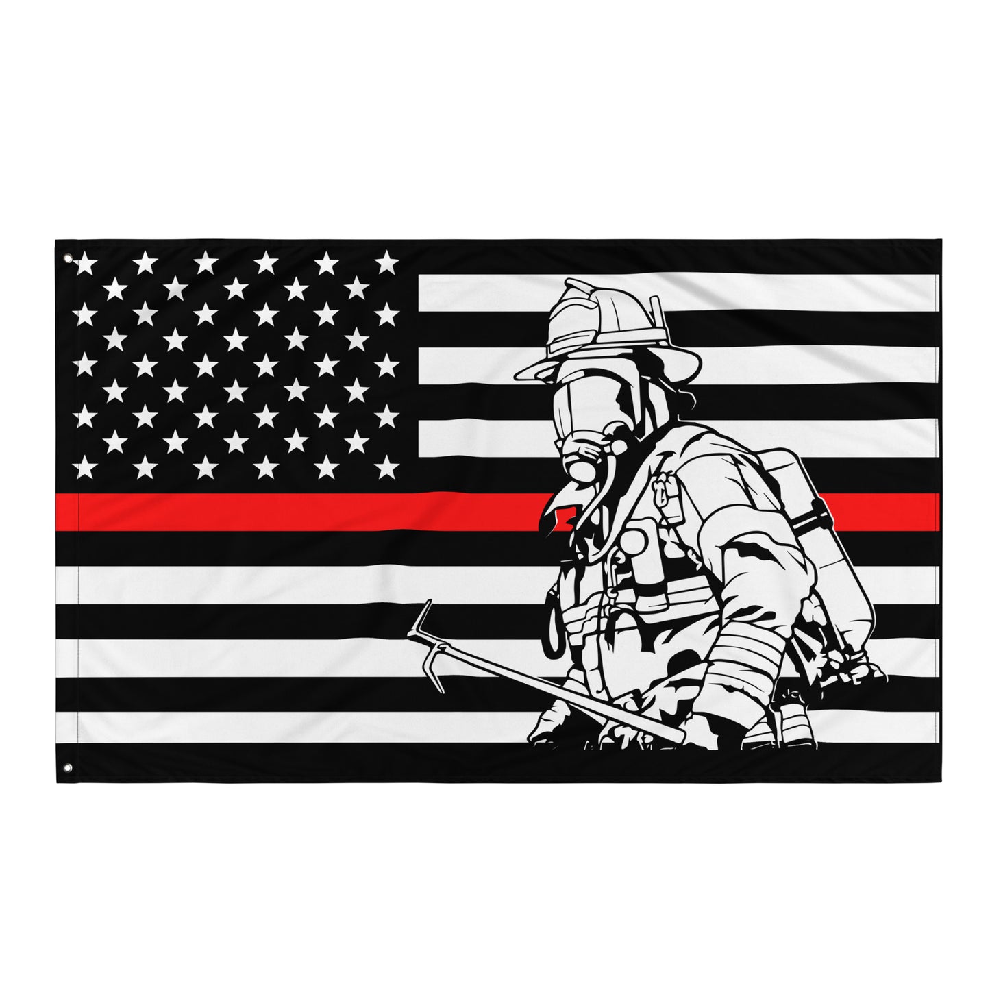 American Thin Red Line with Firefighter and Halligan Wall Flag-911 Duty Gear USA-911 Duty Gear USA