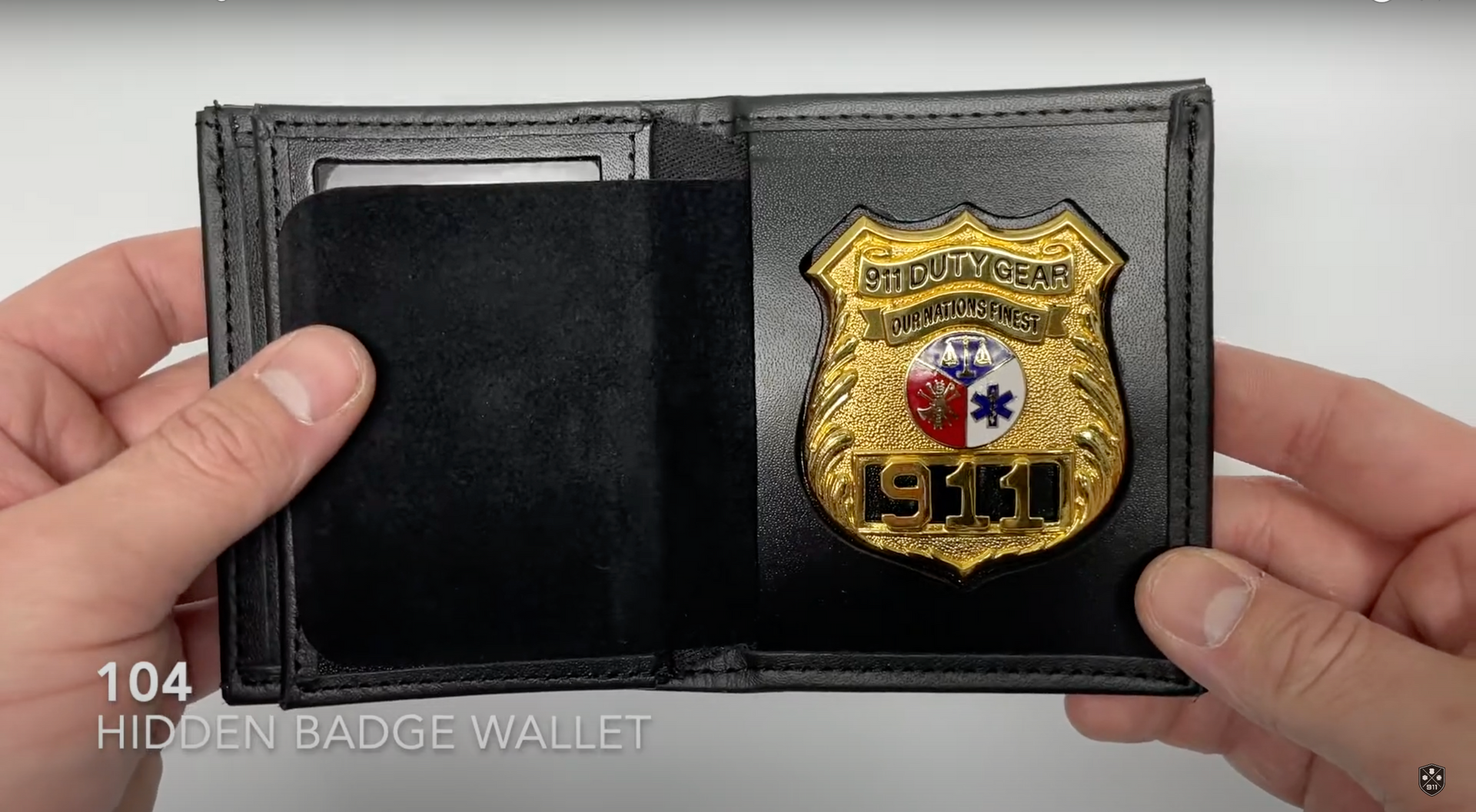 Load video: 104 Leather Badge Wallet by Perfect fit Product Video Best Badge Wallet American Made USA