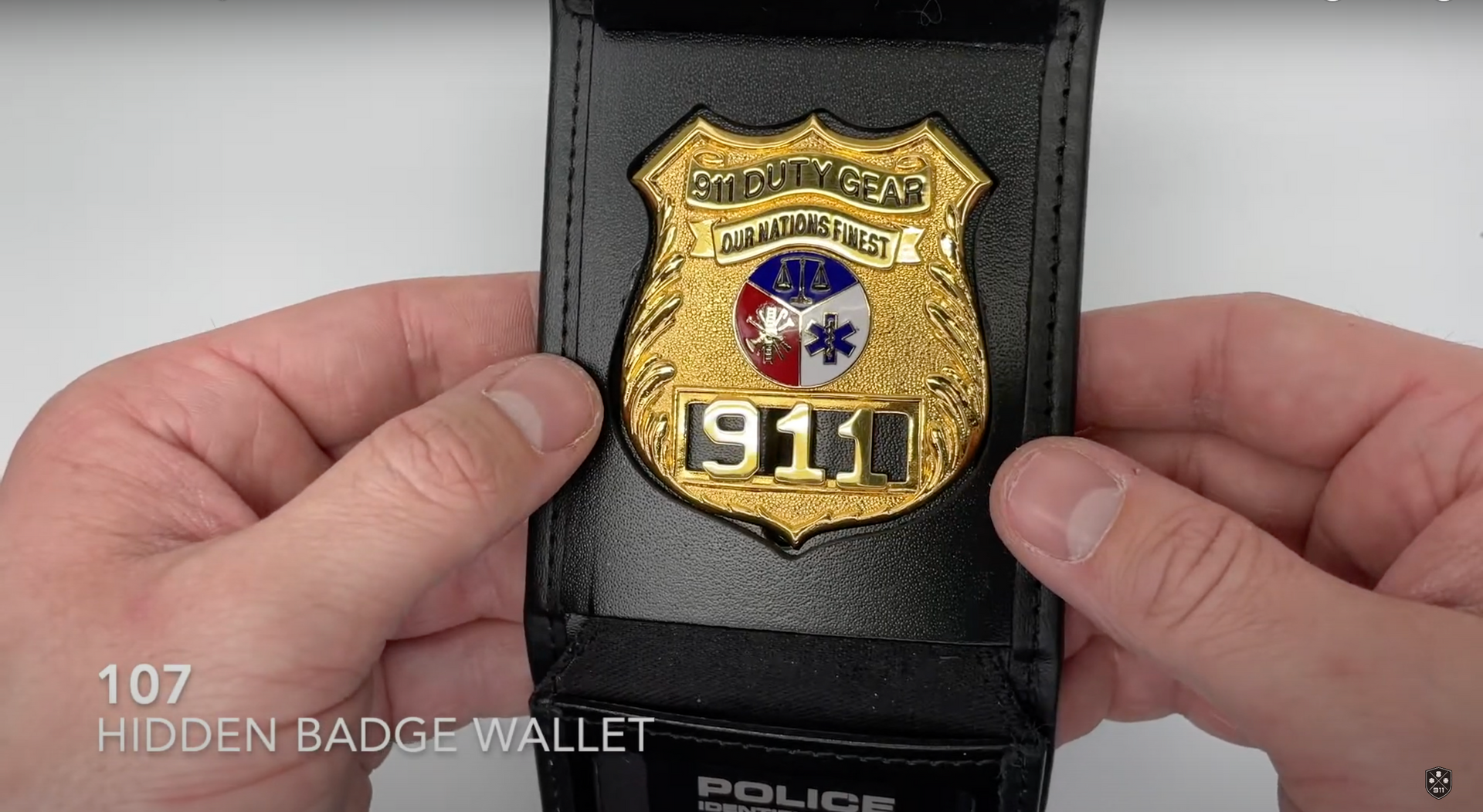 Load video: 911 Duty Gear Product Badge Wallet USA American product video Youtube