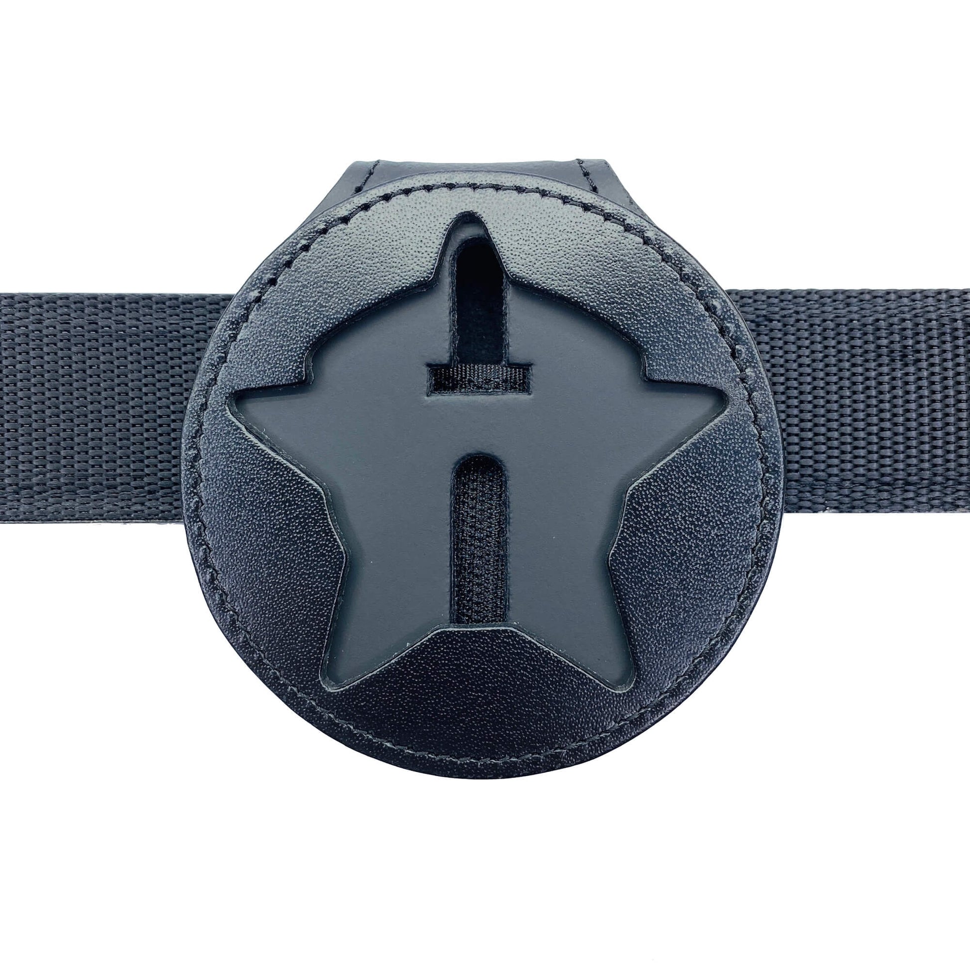 Universal Badge Holder Leather Clip On Belt Neck Hanger w/Chain