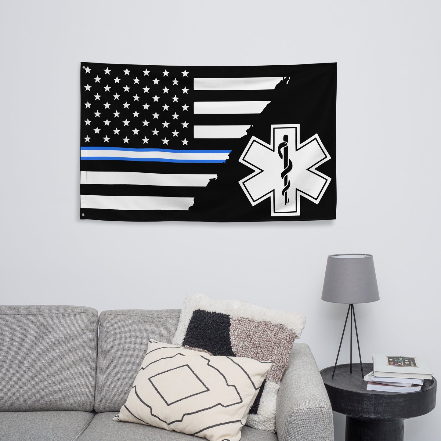 American Thin White/ Blue EMS Star Of Life Wall Flag-911 Duty Gear USA-911 Duty Gear USA