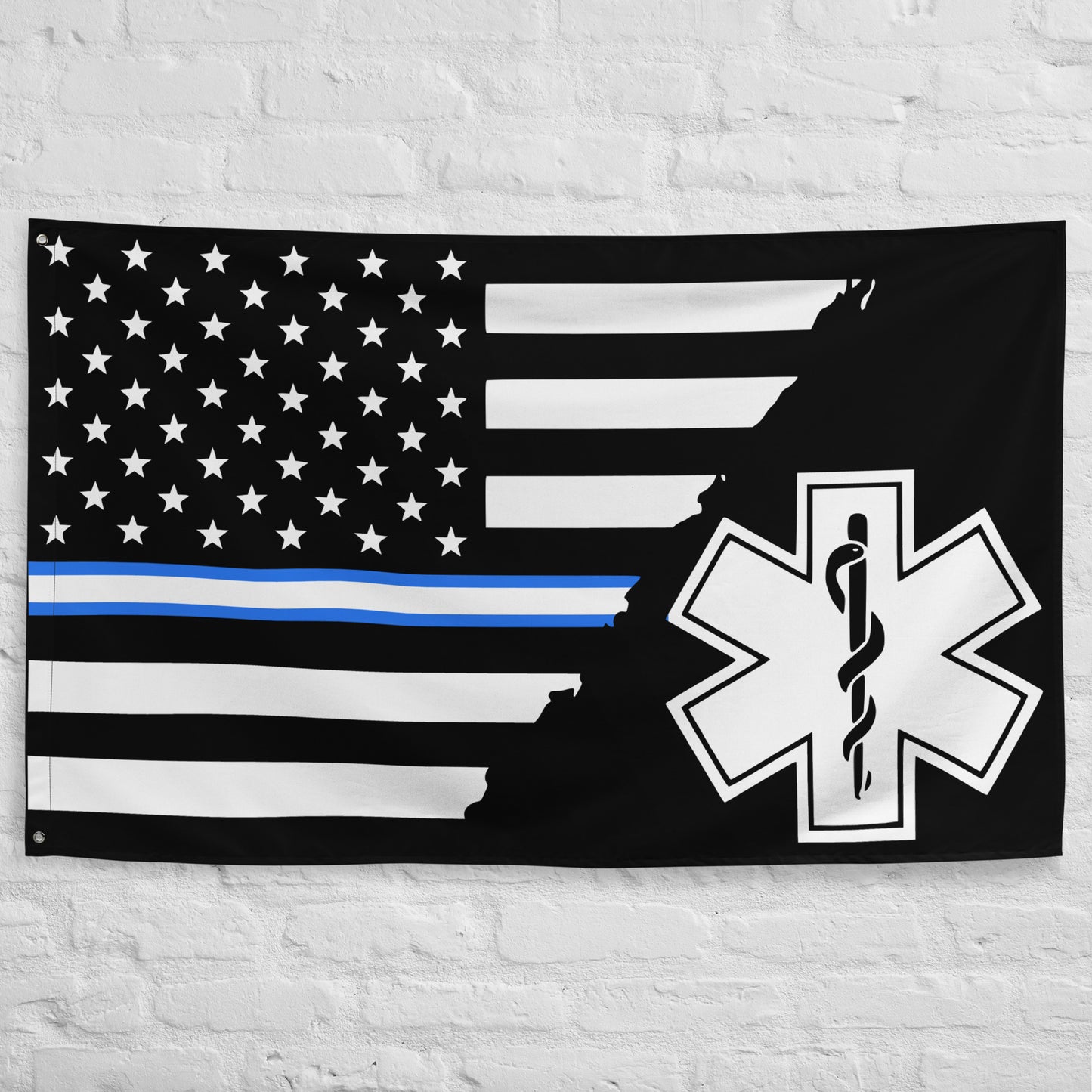 American Thin White/ Blue EMS Star Of Life Wall Flag-911 Duty Gear USA-911 Duty Gear USA