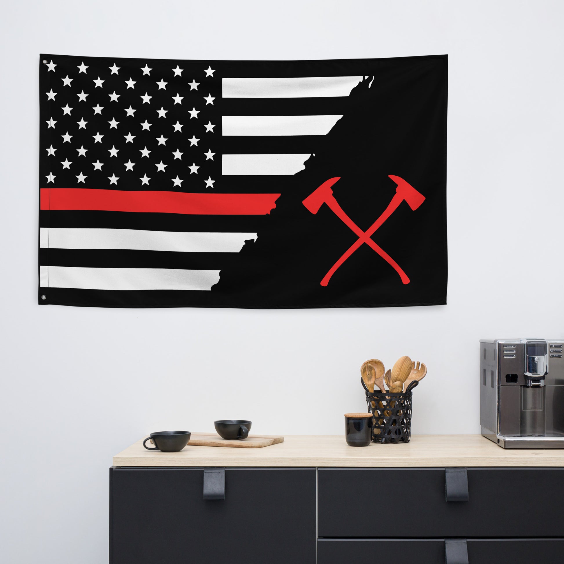 American Thin Red Line Crossed Axe Firefighter Wall Flag-911 Duty Gear USA-911 Duty Gear USA